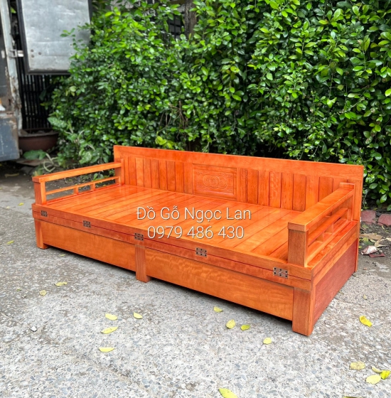 GIƯỜNG GẤP GỖ SỒI 1M4X1M9 CÓ NGĂN KÉO GG 024-4