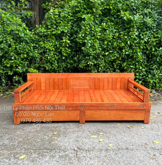 Giường Gấp Ô Kéo Gỗ Sồi màu xoan đào GG 023