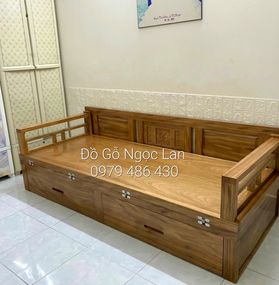  GIƯỜNG GẤP 2 NGĂN KÉO GỖ HƯƠNG XÁM THÔNG MINH 1M4X1M9 HIỆN ĐẠI 