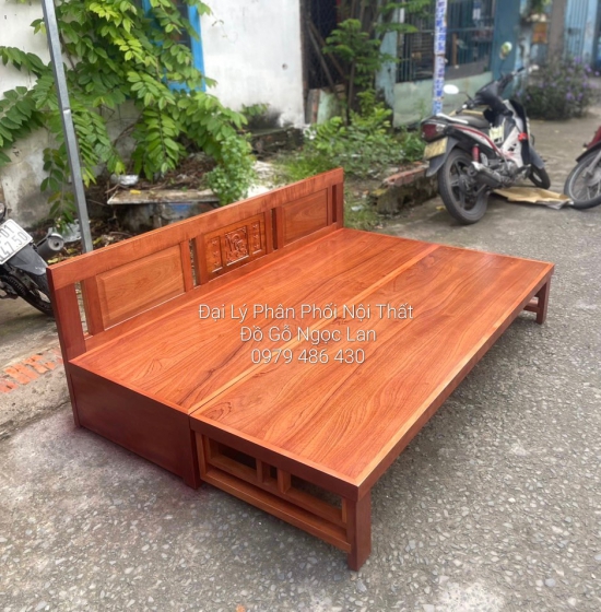 GIƯỜNG GẤP GỖ XOAN ĐÀO 2 NGĂN KÉO 1M2 X 1M9 BẢN LỀ ÂM 