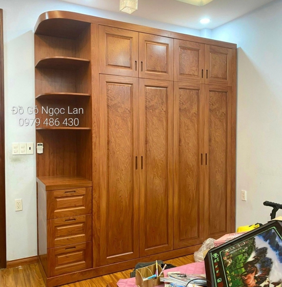 TỦ QUẦN ÁO GỖ HƯƠNG ĐÁ 4 CÁNH + GÓC TRANG TRÍ - HIỆN ĐẠI 