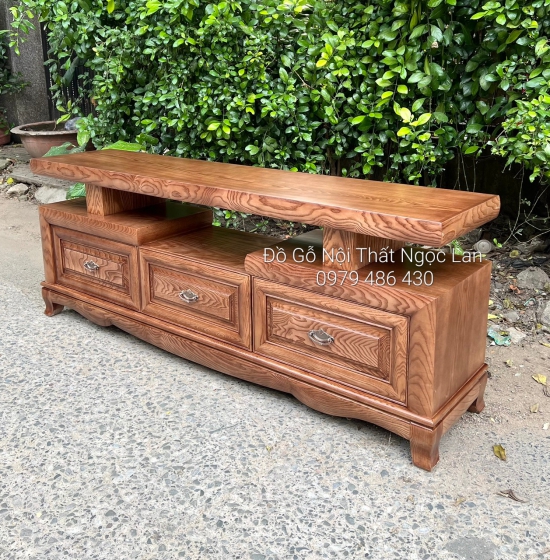 KỆ TIVI GỖ SỒI NGA LAU MÀU ÓC CHÓ 3 NGĂN KÉO - HIỆN ĐẠI