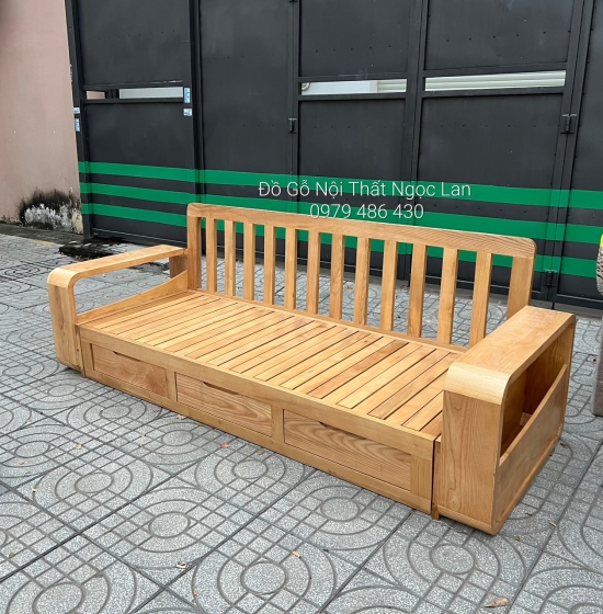 SOFA GIƯỜNG GỖ SỒI THÔNG MINH MÀU TỰ NHIÊN -KÈM NỆM 