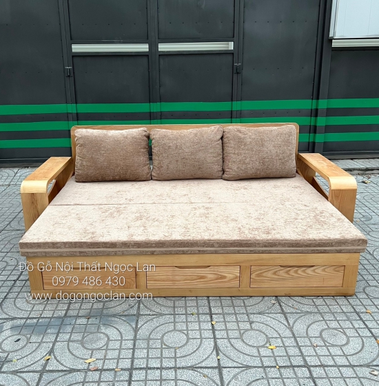 SOFA GIƯỜNG GỖ SỒI THÔNG MINH MÀU TỰ NHIÊN -KÈM NỆM 