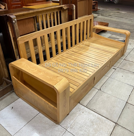 SOFA GIƯỜNG GỖ SỒI THÔNG MINH MÀU TỰ NHIÊN -KÈM NỆM 