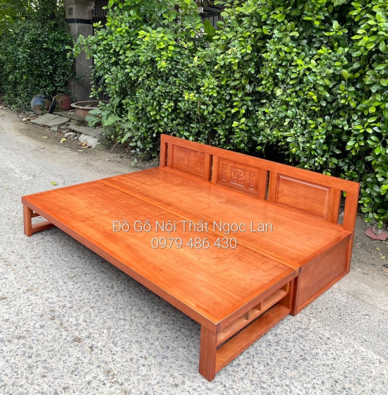 GIƯỜNG GẤP GỖ XOAN ĐÀO MẶT LIỀN CAO CẤP - BẢN LỀ ÂM