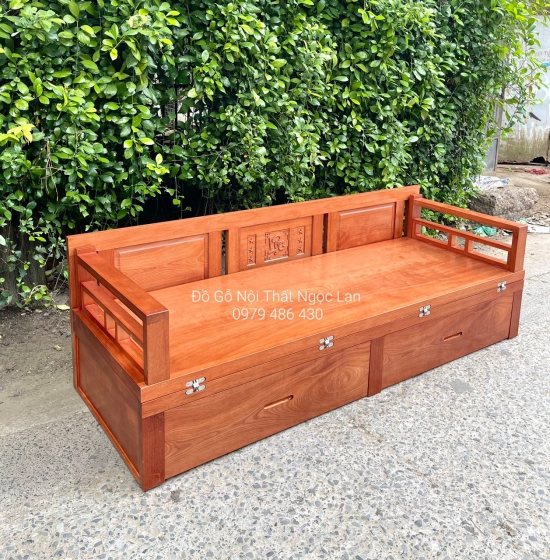 GHẾ GIƯỜNG GẤP GỖ XOAN ĐÀO THÔNG MINH 2 NGĂN KÉO - BẢN LỀ ÂM 
