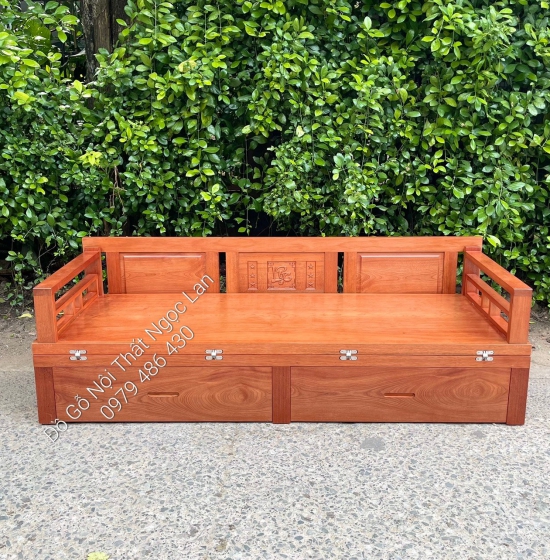 Ghế Gấp Thành Giường 2 Ngăn Kéo Gỗ Xoan Đào Kèm Bàn Trà Mặt Đá - Hiện Đại