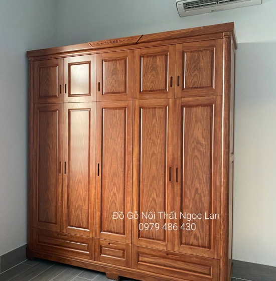 TỦ QUẦN ÁO GỖ CẨM VÂN 5 CÁNH 2 TẦNG - KÉT ÂM - HIỆN ĐẠI 