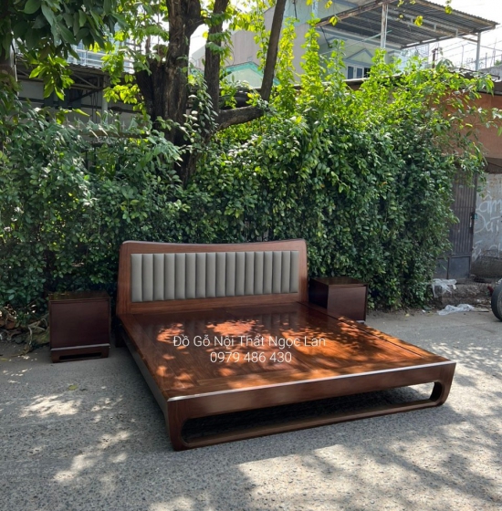 GIƯỜNG NGỦ KIỂU NHẬT CHÂN QUỲ GỖ HƯƠNG XÁM BỌC NỆM MÀU ÓC CHÓ 