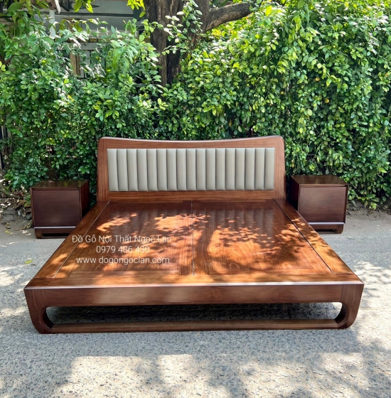 GIƯỜNG NGỦ KIỂU NHẬT CHÂN QUỲ GỖ HƯƠNG XÁM BỌC NỆM MÀU ÓC CHÓ 