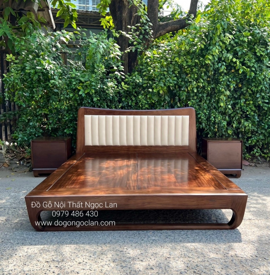 GIƯỜNG NGỦ GỖ HƯƠNG XÁM KIỂU NHẬT CHÂN QUỲ HIỆN ĐẠI - MÀU ÓC CHÓ BỌC NỆM 