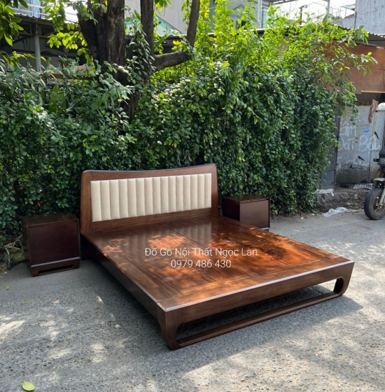 GIƯỜNG NGỦ GỖ HƯƠNG XÁM KIỂU NHẬT CHÂN QUỲ HIỆN ĐẠI - MÀU ÓC CHÓ BỌC NỆM 