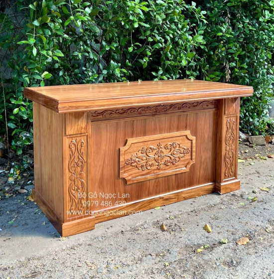 BÀN LÀM VIỆC GỖ HƯƠNG XÁM 1M4 MẪU HOA DÂY BỀN ĐẸP - BLV 0034 