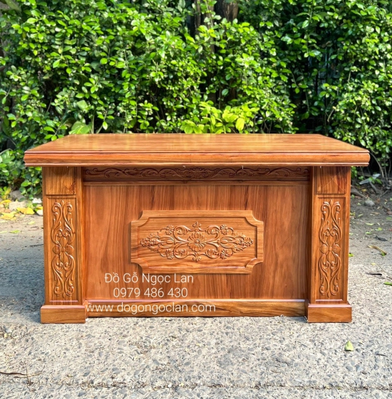 Bàn Làm Việc Gỗ Hương Xám Mẫu Hoa Dây 1m6 BLV 044