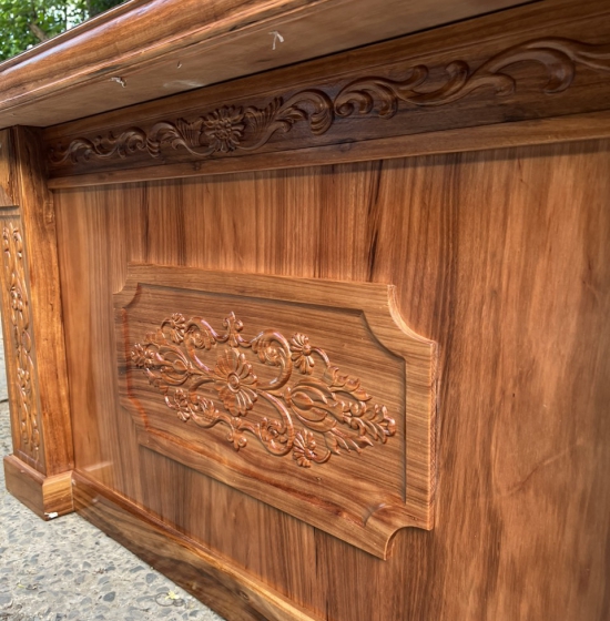 BÀN LÀM VIỆC GỖ HƯƠNG XÁM 1M4 MẪU HOA DÂY BỀN ĐẸP - BLV 0034 