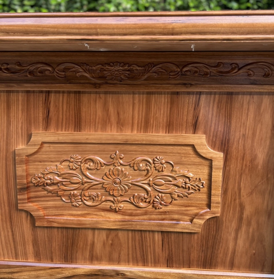 BÀN LÀM VIỆC GỖ HƯƠNG XÁM 1M4 MẪU HOA DÂY BỀN ĐẸP - BLV 0034 