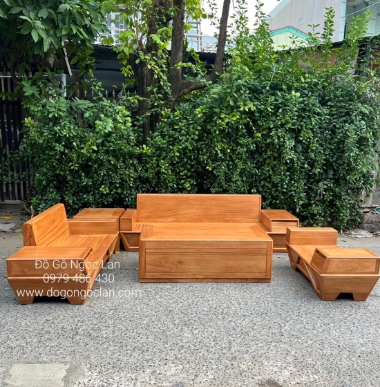 SOFA GỖ GÕ ĐỎ 2 VĂNG CHÂN THUYỀN CAO CẤP SFT 3600