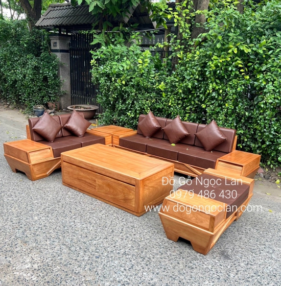 SOFA GỖ GÕ ĐỎ 2 VĂNG CHÂN THUYỀN CAO CẤP SFT 3600
