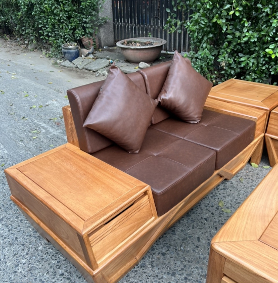 SOFA GỖ GÕ ĐỎ 2 VĂNG CHÂN THUYỀN CAO CẤP SFT 3600