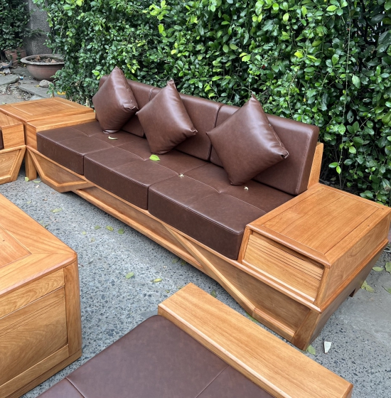 SOFA GỖ GÕ ĐỎ 2 VĂNG CHÂN THUYỀN CAO CẤP SFT 3600