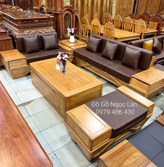 SOFA GỖ GÕ ĐỎ 2 VĂNG CHÂN THUYỀN CAO CẤP SFT 3600