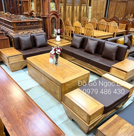 SOFA GỖ GÕ ĐỎ 2 VĂNG CHÂN THUYỀN CAO CẤP SFT 3600