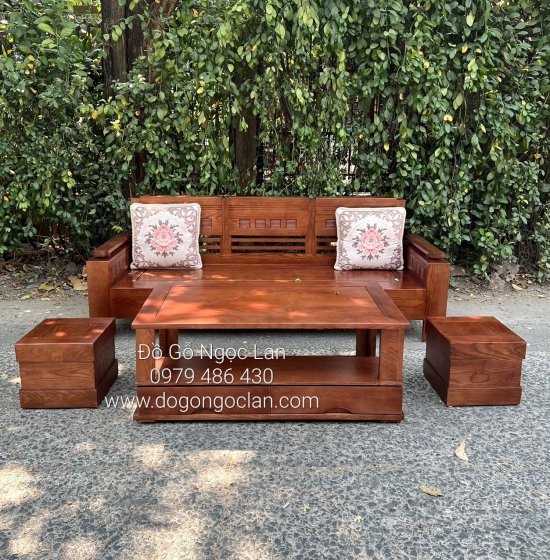 BỘ BÀN GHẾ SOFA GỖ SỒI NGA LAU MÀU ÓC CHÓ 1 VĂNG SFS 55-12