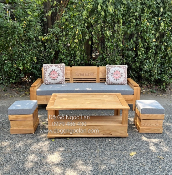 BỘ BÀN GHẾ SOFA GỖ SỒI NGA 1 VĂNG KÈM NỆM GIÁ RẺ 