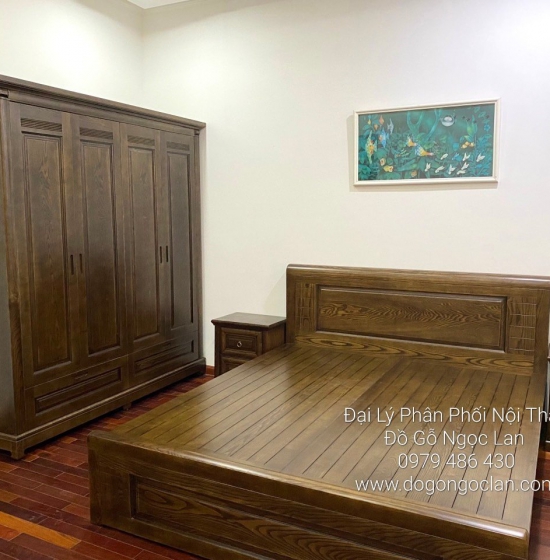 Combo Phòng Ngủ Gỗ Sồi Nga Lau Màu Óc Chó Đẹp - Hiện Đại