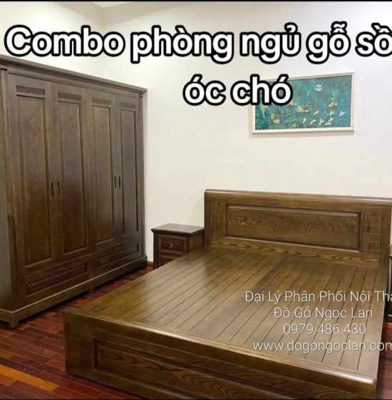 Combo Phòng Ngủ Gỗ Sồi Nga Lau Màu Óc Chó Đẹp - Hiện Đại