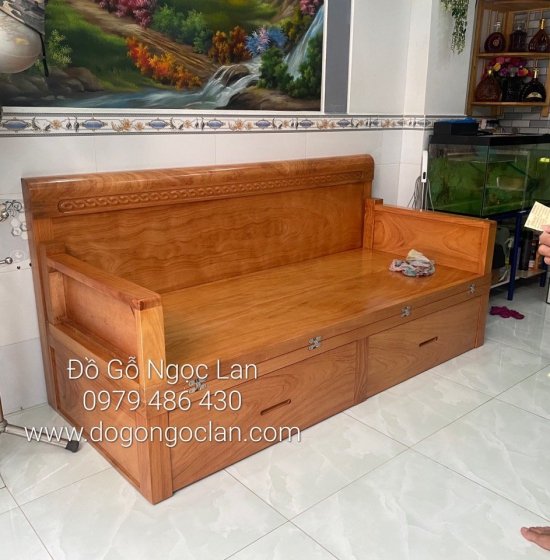 Giường Gấp Thông Minh Gỗ Gõ Đỏ 2 Ngăn Kéo Kết Hợp Bàn Sofa SFG 55.24