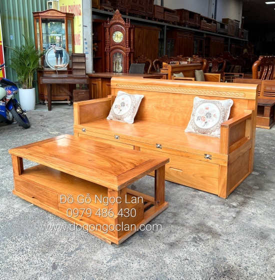 Giường Gấp Thông Minh Gỗ Gõ Đỏ 2 Ngăn Kéo Kết Hợp Bàn Sofa SFG 55.24