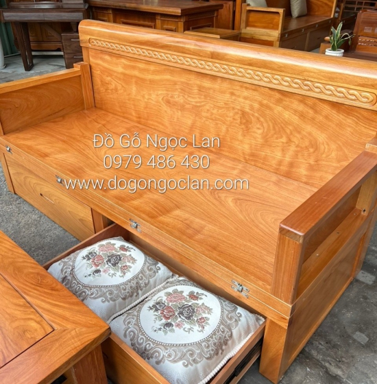 Giường Gấp Thông Minh Gỗ Gõ Đỏ 2 Ngăn Kéo Kết Hợp Bàn Sofa SFG 55.24