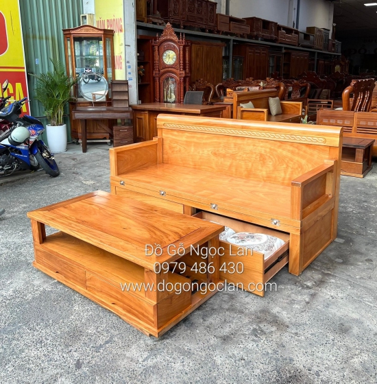 Giường Gấp Thông Minh Gỗ Gõ Đỏ 2 Ngăn Kéo Kết Hợp Bàn Sofa SFG 55.24