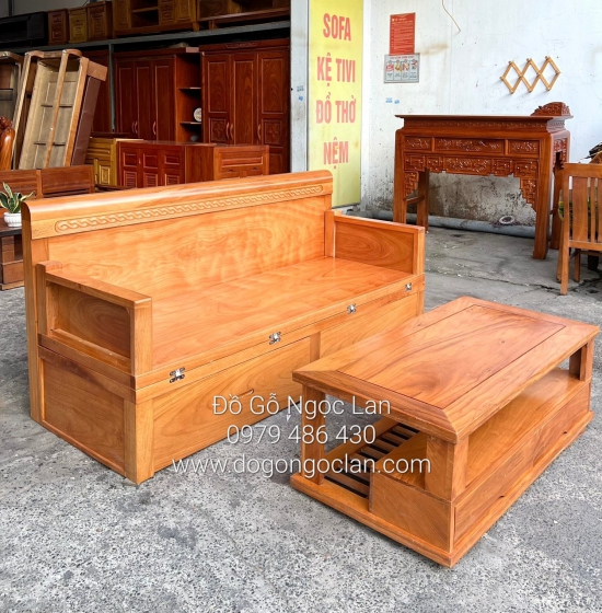 Giường Gấp Thông Minh Gỗ Gõ Đỏ 2 Ngăn Kéo Kết Hợp Bàn Sofa SFG 55.24