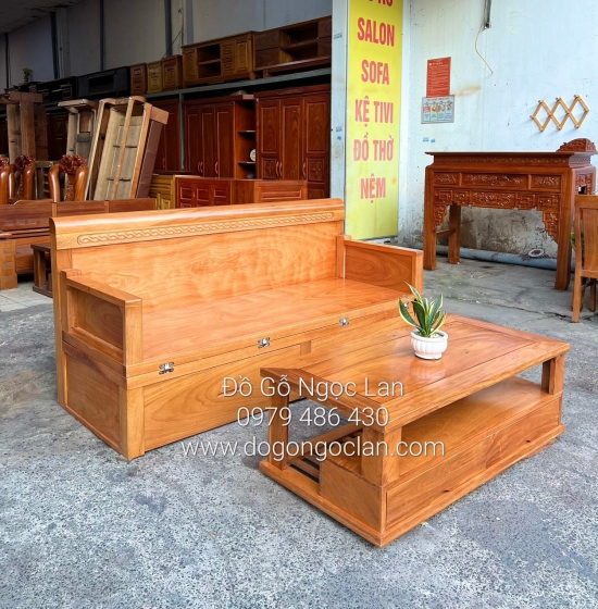 Giường Gấp Thông Minh Gỗ Gõ Đỏ 2 Ngăn Kéo Kết Hợp Bàn Sofa SFG 55.24