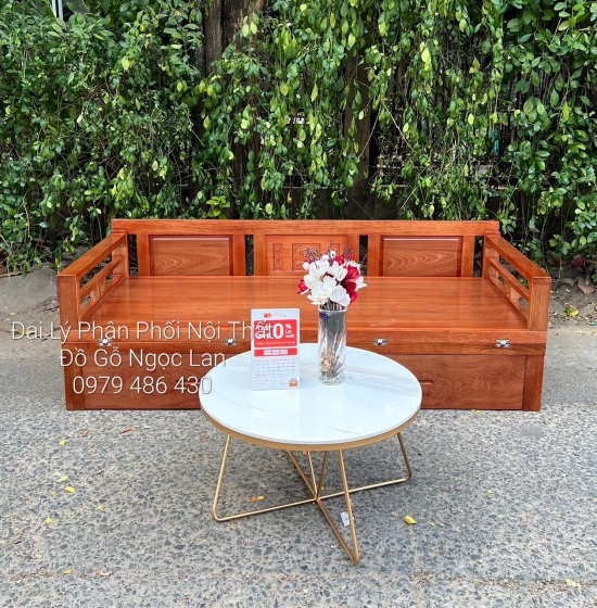 Sofa Giường Gấp Gọn Gỗ Xoan Đào 2 Ngăn Kéo 