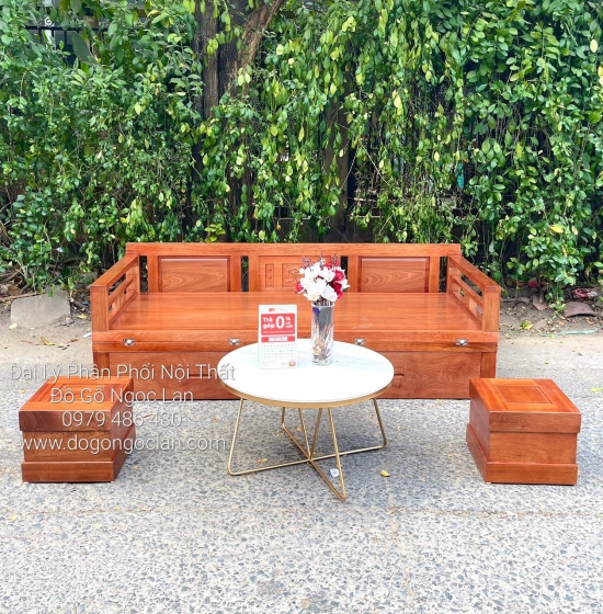Sofa Giường Gấp Gọn Gỗ Xoan Đào 2 Ngăn Kéo 