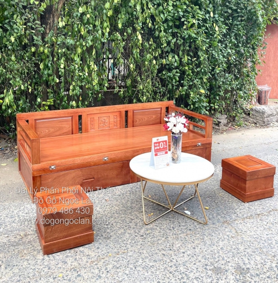 Sofa Giường Gấp Gọn Gỗ Xoan Đào 2 Ngăn Kéo 