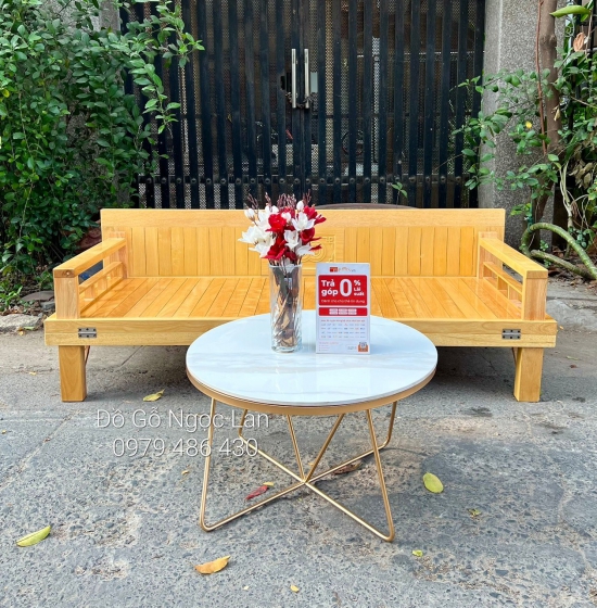 Giường Gấp Gỗ Sồi Kèm Bàn Trà Mặt Đá Hiện Đại Giá Rẻ
