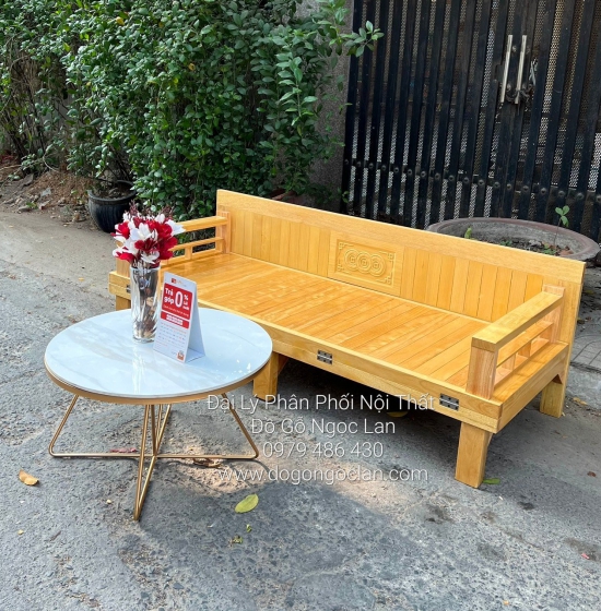 Giường Gấp Gỗ Sồi Kèm Bàn Trà Mặt Đá Hiện Đại Giá Rẻ