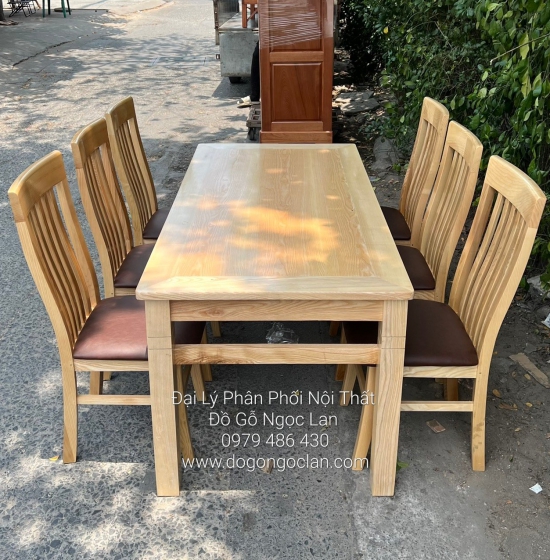 Bộ Bàn Ăn Gỗ Sồi Nga 6 Ghế kèm Nệm Giá Rẻ Hiện Đại - Mẫu Mới 