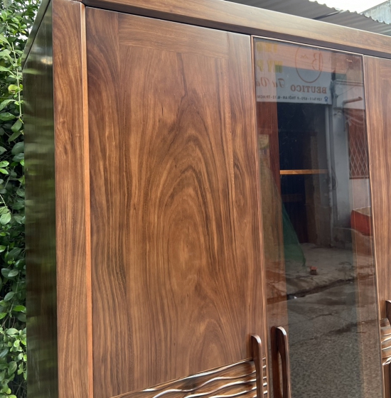 Tủ Quần Áo Gỗ Hương Xám 4 Cánh Kính Màu Óc Chó Hiện Đại - Cao Cấp