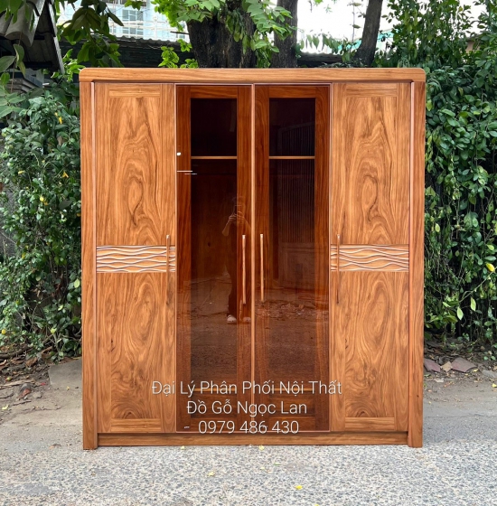 Tủ Quần Áo Gỗ Hương Xám 4 Cánh Kính Hiện Đại - Cao Cấp 
