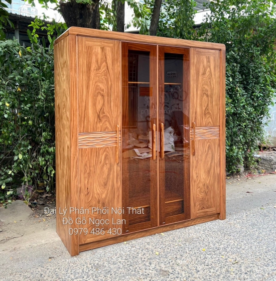 Tủ Quần Áo Gỗ Hương Xám 4 Cánh Kính Hiện Đại - Cao Cấp 