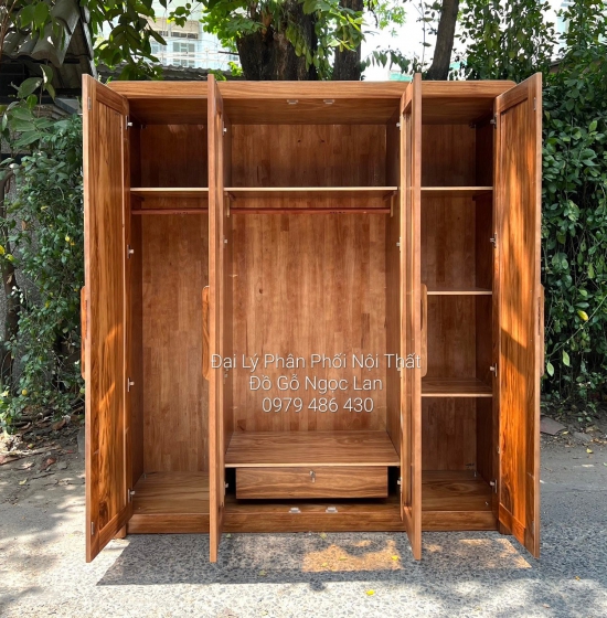 Tủ Quần Áo Gỗ Hương Xám 4 Cánh Kính Hiện Đại - Cao Cấp 