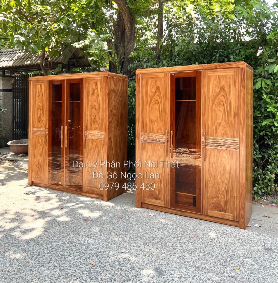 Tủ Quần Áo Gỗ Hương Xám 4 Cánh Kính Hiện Đại - Cao Cấp 