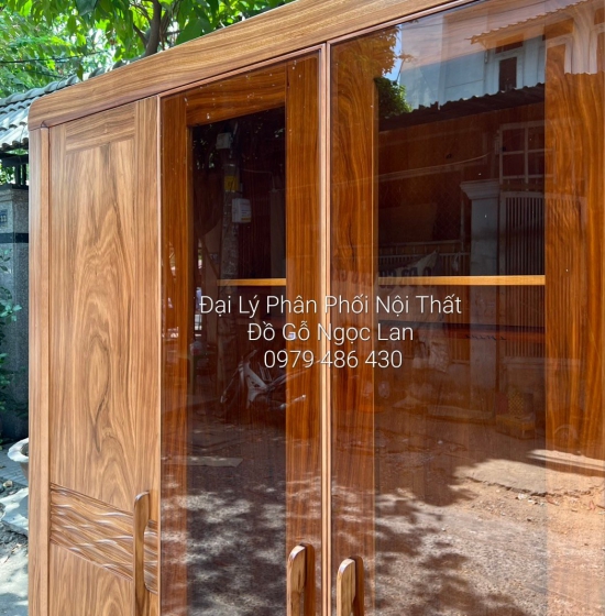 Tủ Quần Áo Gỗ Hương Xám 4 Cánh Kính Hiện Đại - Cao Cấp 