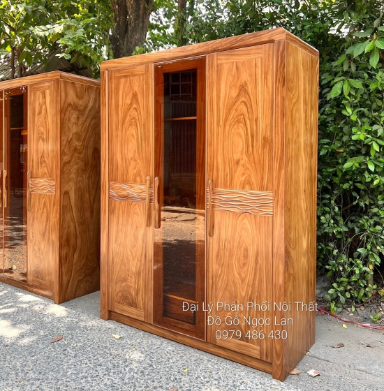 Tủ Quần Áo 3 Cánh Gỗ Hương Xám Cánh Kính Hiện Đại ,Sang Trọng TA 650